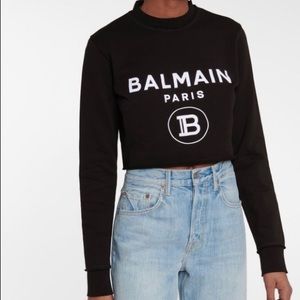 Balmain Women’s Black & White Crop Logo Sweatshirt